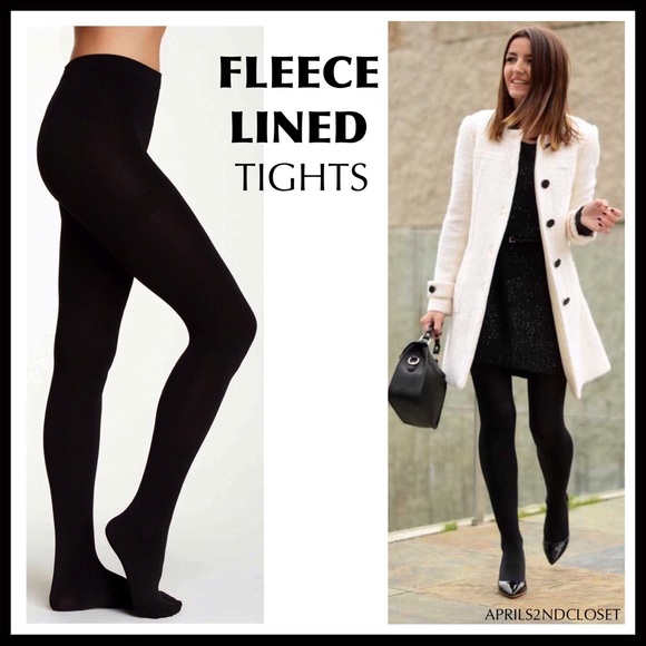 Aprils2ndcloset Accessories - BLACK FLEECE LINED TIGHTS COZY FOOTED TIGHTS A3C